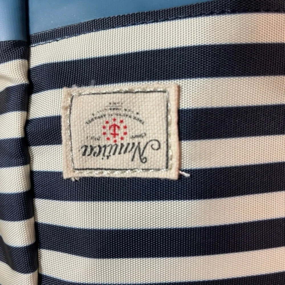NWT Nautica Striped Canvas Tote Bag Navy White Teal Blue Large Beach Travel